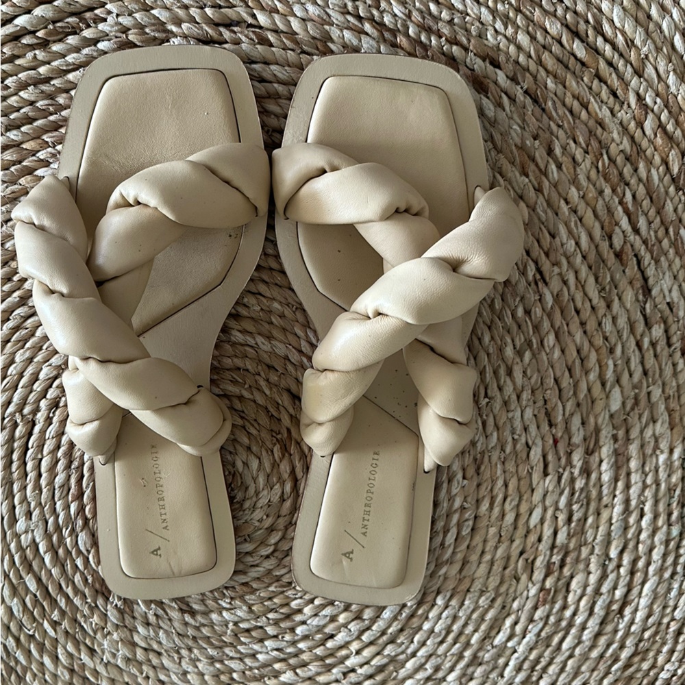 Anthropologie Cream Braided Sandals